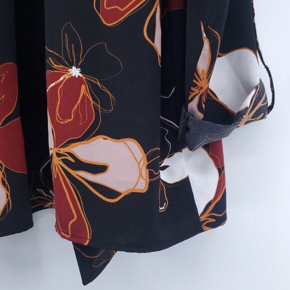 Retro 70s Modern Hippie Floral Earth Tone Notch Lapel Trapeze Jacket Roll Cuff S - Picture 14 of 14